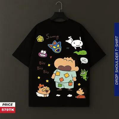 PREMIUM CLASSY CARTOON SHINCHAN DROP SHOLDER T SHIRT